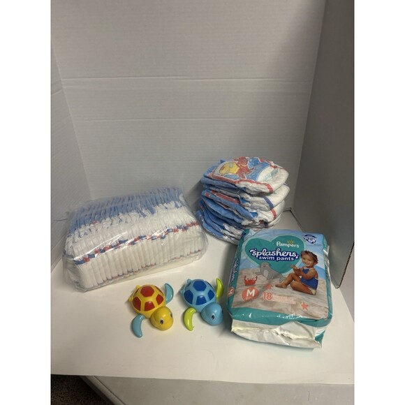 Huggies Pull Ups 3/4 Iron Man (37) Swim Diapers (M) (13) And 2 Pool Bath Turtles - Picture 1 of 4
